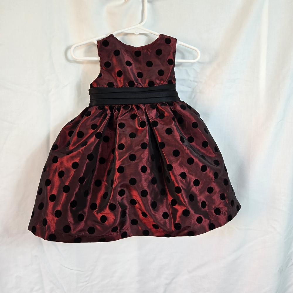 Marmelatta Girls Burgundy Black Polka Dot Sleeveless Holiday Party Dress 12M NEW